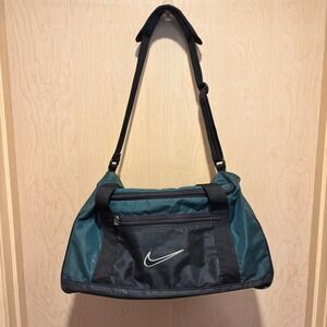 Vintage 90s Nike Duffel Bag Forest Green Black Swoosh Gym Travel